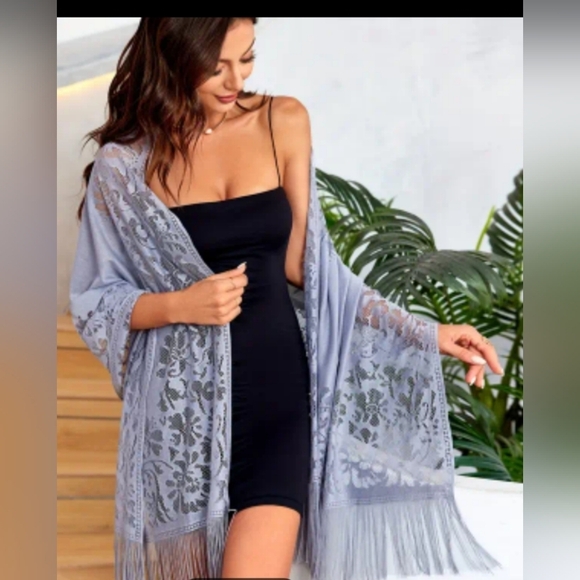 2/$40 NEW Barbiecore Grey Wrap Sheer Scarf sexy Elegant gray Lace Shawl - Picture 1 of 4